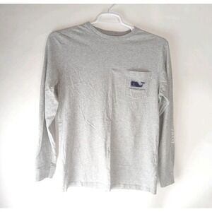 Vineyard Vines Mens Grey Longsleeve Pocket Whale T Shirt Size Small 100% Cotton